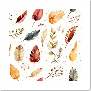 Feathers and leaves in watercolors Posters and Art